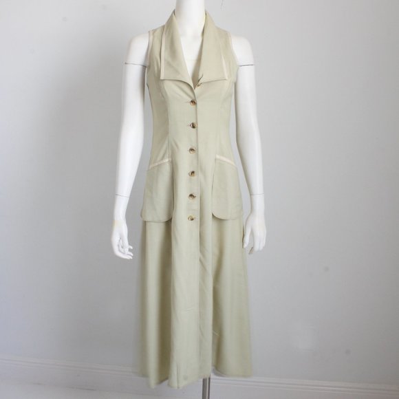 Ivoire de Laurence Paris Dress Celery Midi Sleeveless Linen France - Picture 6 of 9